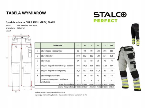 SPODNIE ROBOCZE DO PASA "DURA TWILL X" CZARNE "XL" POWERMAX S-78191