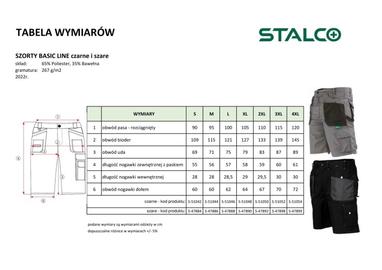 Spodnie robocze szorty BASIC LINE szary 2XL STALCO S-47892