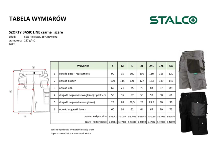 Spodnie robocze szorty BASIC LINE szary XL STALCO S-47890