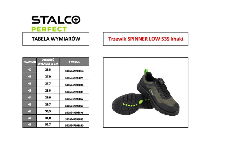 Półbut SPINNER LOW S3S khaki roz.44 STALCO PERFECT S092211302