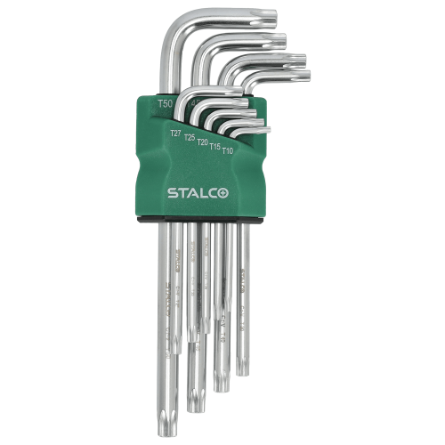 Klucze Torx z otworem t10-15-20-25-27-30-40-45-50 imbusy 9elem. CrV STALCO S-46376