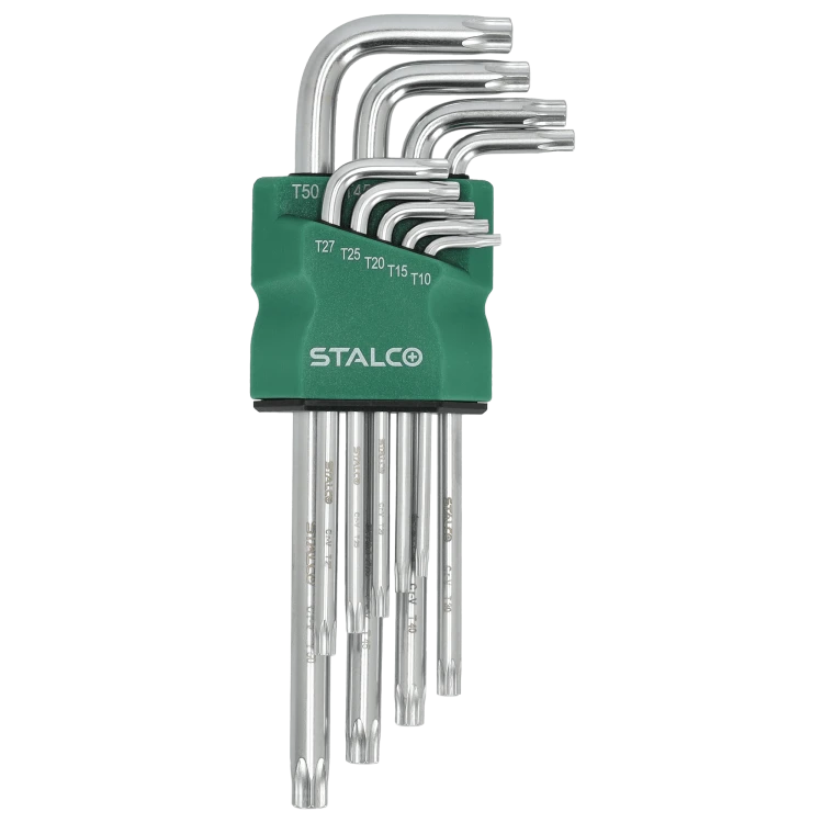 Klucze Torx z otworem t10-15-20-25-27-30-40-45-50 imbusy 9elem. CrV STALCO S-46376