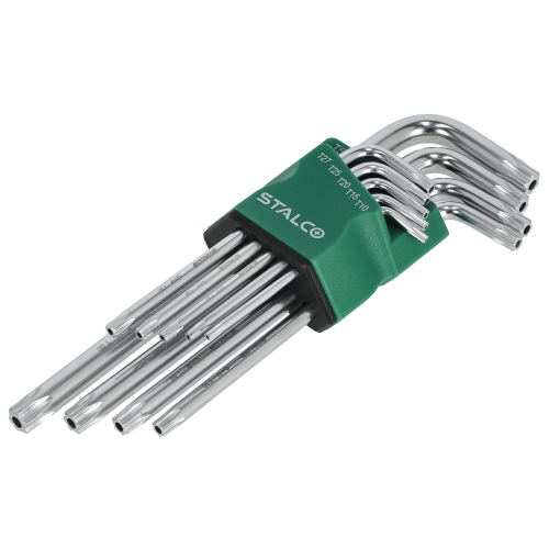 Klucze Torx z otworem t10-15-20-25-27-30-40-45-50 imbusy 9elem. CrV STALCO S-46376