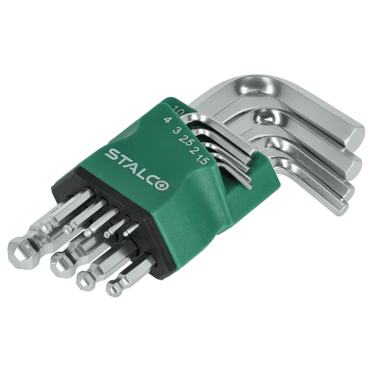 Klucze sześciokątne 1.5-2-2.5-3-4-5-6-8-10mm imbusy z kulką krótkie CrV STALCO S-48368