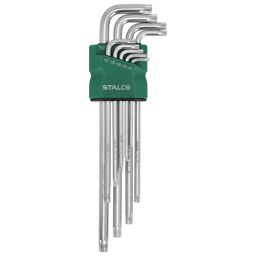 Klucze Torx z otworem t10-15-20-25-27-30-40-45-50 imbusy 9elem. CrV STALCO S-46374