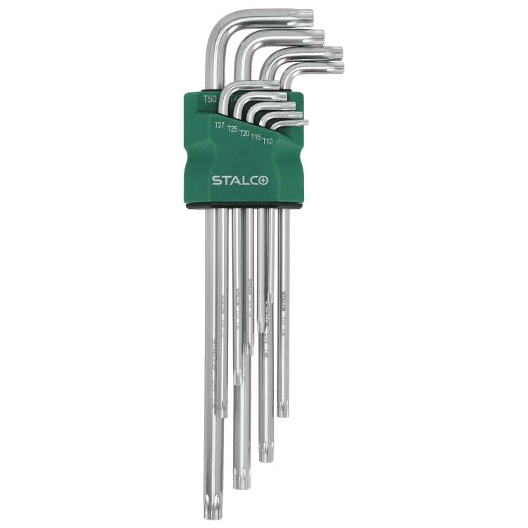 Klucze Torx z otworem t10-15-20-25-27-30-40-45-50 imbusy 9elem. CrV STALCO S-46374