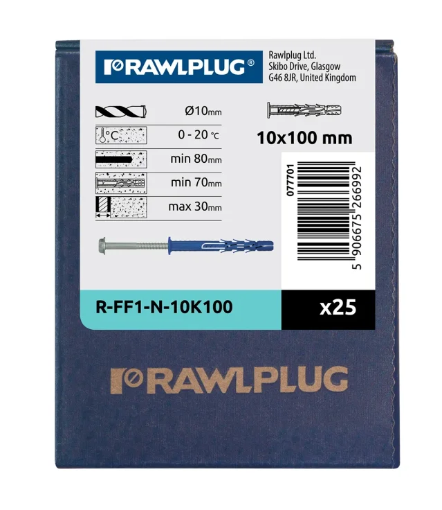 Kołek ramowy z kołnierzem z ocynkowanym wkrętem z łbem heksagonalnym R-FF1 10x100  mm