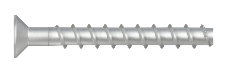 Wkręt do betonu w ocynku płatkowym z łbem stożkowym hartowany indukcyjnie R-HLX-CS-ZF 8/10.4x75 mm
