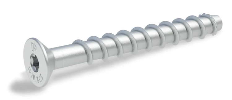Wkręt do betonu w ocynku płatkowym z łbem stożkowym hartowany indukcyjnie R-HLX-CS-ZF 8/10.4x100 mm