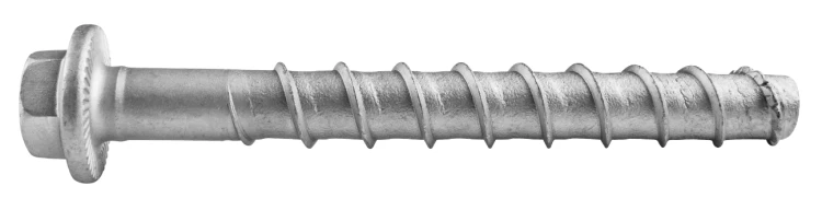 Wkręt do betonu w ocynku płatkowym z łbem heksagonalnym hartowany indukcyjnie R-HLX-HF-ZF 6/7.9x75 mm