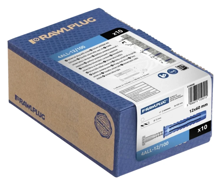 4ALL Kołek uniwersalny 12x60 mm z wkrętem sześciokątnym 8,0x100 mm