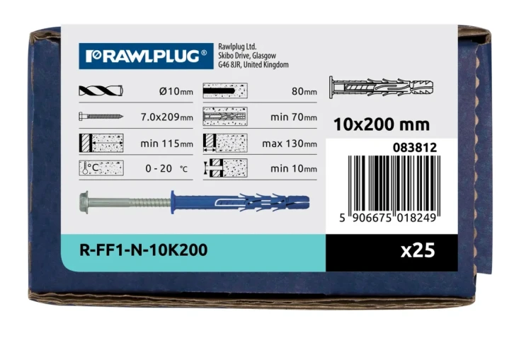 Kołek ramowy z kołnierzem z ocynkowanym wkrętem z łbem heksagonalnym R-FF1 10x200  mm