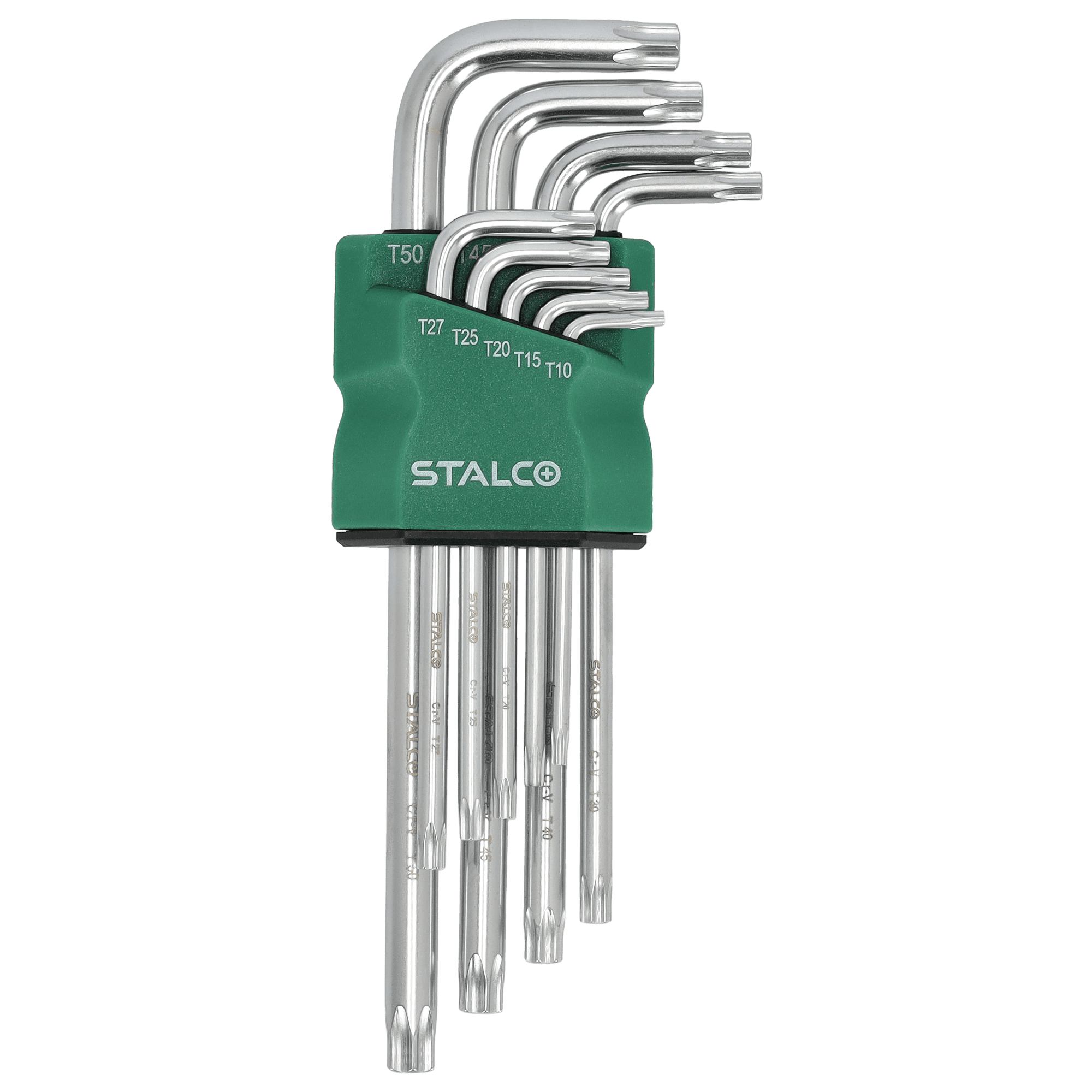Klucze Torx z otworem t10-15-20-25-27-30-40-45-50 imbusy 9elem. CrV STALCO S-46376